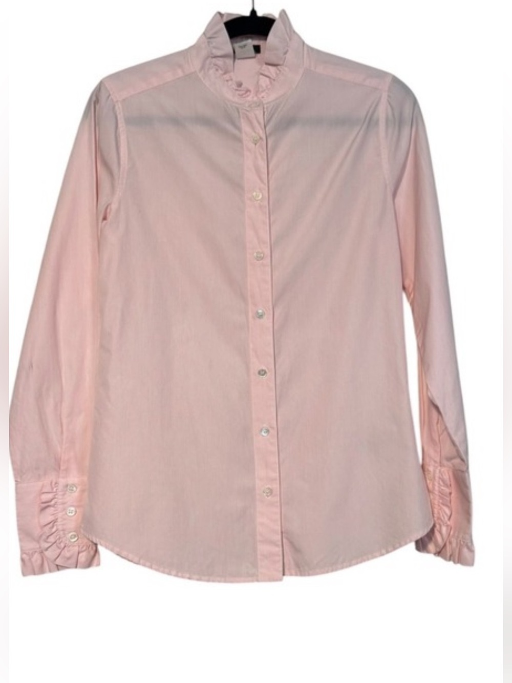 J.Crew Pink Stripe Ruffle Collar Button Down Shirt Coquette Cottagecore Feminine
